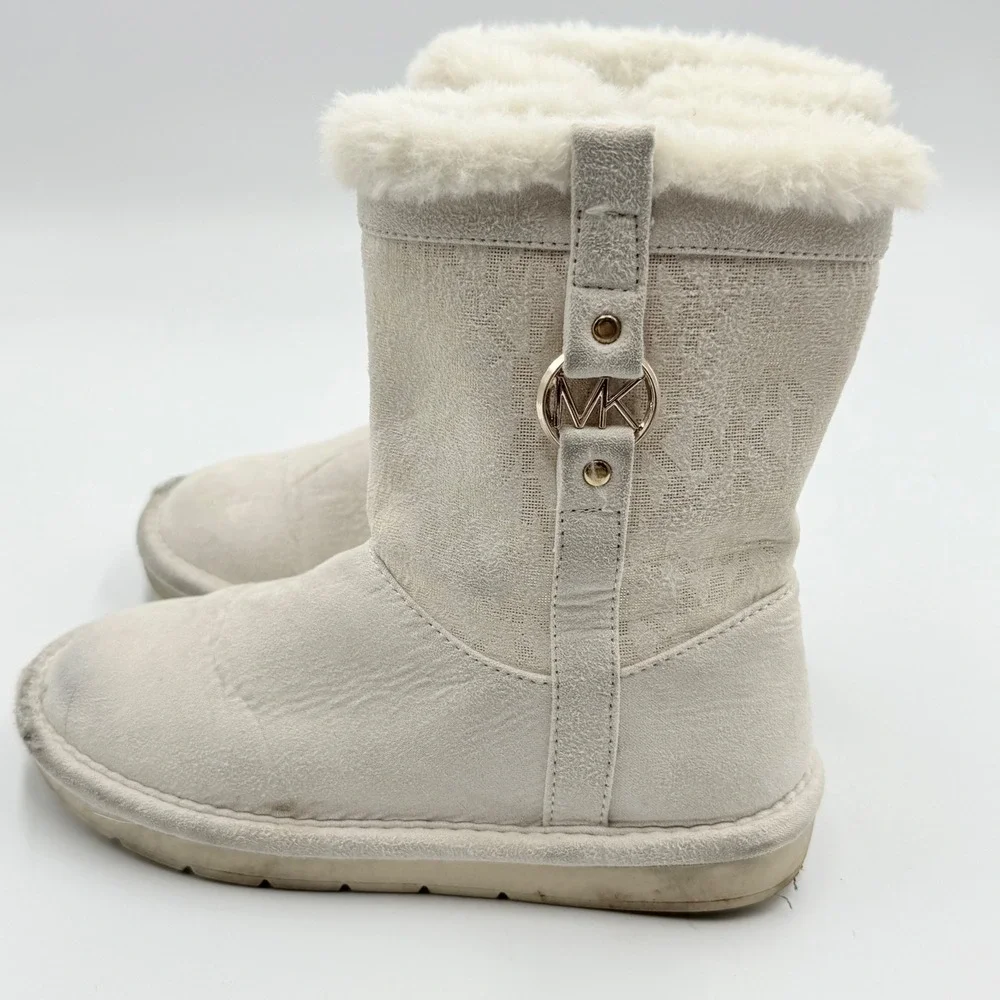 Michael Kors Kids MK Logo Snow Boots Faux Fur‎ Lined Zip Cream Size 11